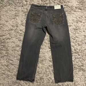 White tag premium denim embroidered jeans